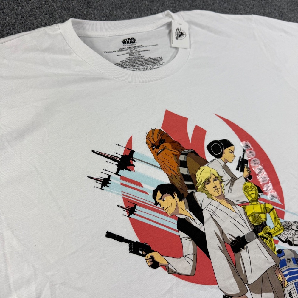 Star Wars Graphic T-Shirt 3XL White Animated Rebel Alliance Characters Mens NWT